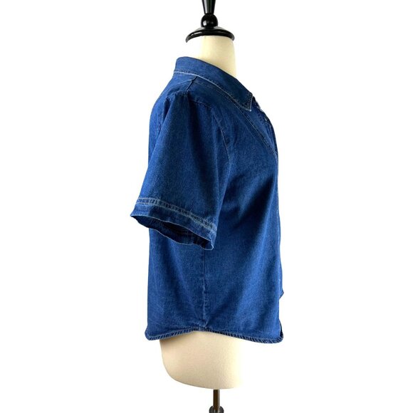 VTG 90's Cottage, Grandma Embroidered Flowers Denim Blouse, Women's PLUS 2X - Picture 5 of 11